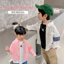 Meng Mengs Spring loaded boy 100 hitch bar casual long sleeve shirt spring and summer The baby boy is handsome and turns the shirt tide