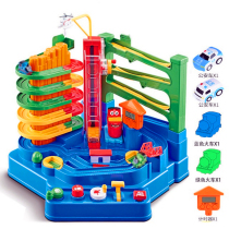 Yuecheng genuine high-rise car Big Adventure train to cross the taxi track driver electric music childrens toys