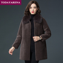 Anti-season fur coat fur sheep cut velvet middle-aged female mother winter short one coat plus size 67XL