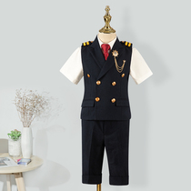 Childrens suit suit short-sleeved small suit handsome British one-year-old vest dress boy host catwalk performance suit