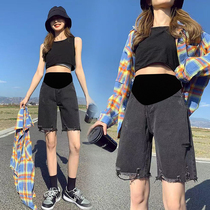 Pregnant womens shorts womens summer wear fashion leggings childrens summer thin loose ripped denim shorts five-point pants