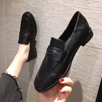 2021 Spring and Autumn New British style leather professional leather shoes working female summer wild black work coarse heel single shoes