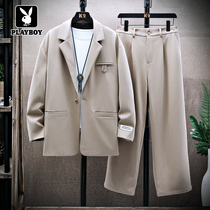 Playboy big size loose suit suit suit mens casual English style fashion suit two-piece High sense