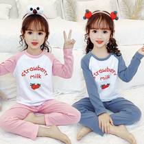 Childrens pajamas autumn girls cotton home wear set in the big boy long sleeves long pants girls pajamas 2022 autumn model
