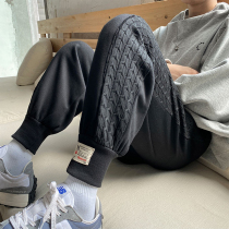 Casual pants mens Spring and Autumn Tide brand ins knitted stitching toe pants Hong Kong wind loose straight sports trousers
