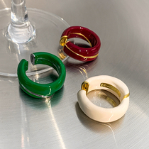 BV drop glaze green enamel ring female niche designer European and American fashion personality advanced sense exaggerated index finger ring