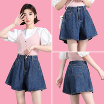 High waist denim shorts womens loose 2021 summer new thin section wide leg thin culottes a word Korean version of hot pants