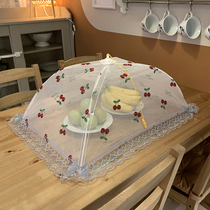 Log wind embroidery double bone bracket vegetable cover foldable dust-proof food cover anti-fly food cover
