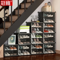 Shoe cabinet under the stairs stepped shaped special-shaped shoe rack under the bottom storage rack household storage cabinet
