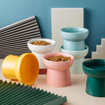 Cat bowl High foot neck protection ceramic bowl Cat bowl prevention black chin matte color glaze Ceramic Pet bowl Small dog bowl