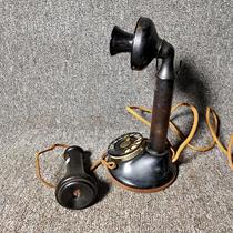 1920 left and right Western antiques old fashioned rubber wood candleholder style split telephone rotary dial 8 pint