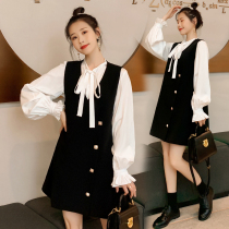 Pregnant womens dress Spring and Autumn New shirt V-neck vest dress two-piece set autumn dress tide