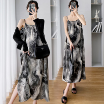 Pregnancy maternity dress Summer new long dress Fashion Fashion Temperament Print Pendant with superior summer Fashion open fork Dress Damp