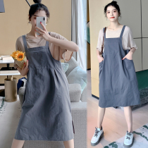 Gestational dress pure cotton short sleeve blouse blouse one-piece dress Two sets Suit Stylish Big Code Pregnant pregnant Pregnant Pendant with Skirt Summer