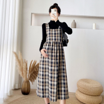 Pregnant women dress autumn and winter New Foreign style collar skirt fashion temperament pregnancy Korean Plaid long dress