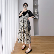 Pregnancy Woman Dress Summer Dress New Temperament Fashion Law Style V Collar Pendant With Skirt Suit Long Dress Foreign Air Summer Dress Dress