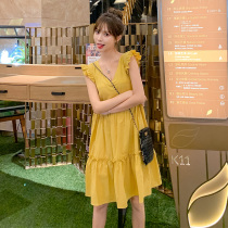  Summer new Korean version of cotton and linen maternity clothes small fresh fashion halter loose maternity dress sleeveless sundress
