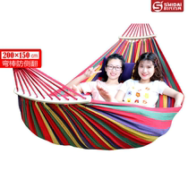  Outdoor summer sports goods Canvas anti-rollover hammock single double widened with rod Outdoor leisure swing portable