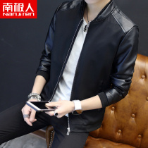 Antarctic mens coat tooling trend brand trend spring and autumn simulation leather motorcycle clothes casual soft leather jacket