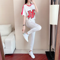 Hong Kong 2021 summer new short-sleeved sports and leisure suit womens Korean version of western style age-reducing small man slim two-piece suit