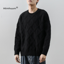 2021 autumn and winter New sweater mens round neck pullover tide thread coat black sweater black sweater boys bottoming sweater