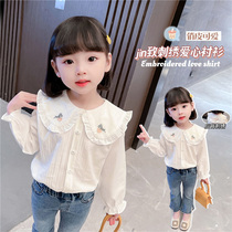 Girl Doll Collar Shirt 2022 Spring Autumn Clothing Foreign Air Baby White Shirt Children Pure Cotton Spring Long Sleeve Blouse