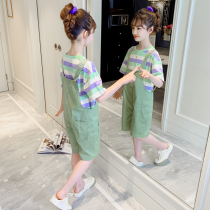 Girl Back Belt Pants Suit Summer Dress 2022 New Children Foreign Air Fashion Pure Cotton Short Sleeve Girl Casual Two Sets