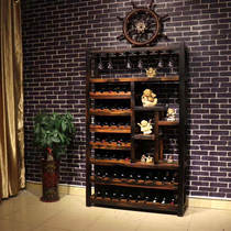 Old ship wood furniture wine rack Solid wood hanging high cup wine cabinet Original ecological living room floor cabinet Home modern bar