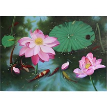 Video viewing goods Li Huasan Lotus Pond Korean painter realistic flower painting sofa background painting