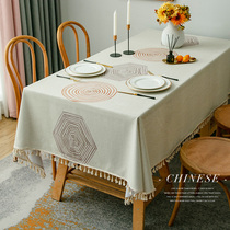 Tablecloth waterproof and oil-proof disposable Chinese printing ethnic style table cloth tea table mat advanced sense rectangular fabric