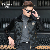 Autumn and winter fur mens coat fur jacket short down jacket embroidery sheep cutting trend Lamb hair coat