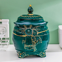 European rice jar ceramic with lid household 10kg20kg insect-proof moisture-proof sealed rice storage box flour barrel storage tank box