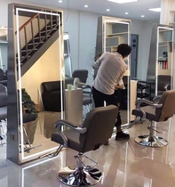 LED hairdressing shop mirror table floor-to-floor cutting perm mirror barber shop net red hair salon special double-sided with lamp against wall