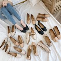 Single shoes womens flat 2021 summer new small leather shoes a pedal womens shoes versatile loafers Korean edition Doudou shoes