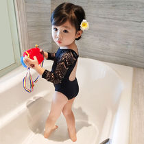 Girls swimsuit Childrens clothing new Summer princess one-piece black lace childrens swimsuit Girls baby long-sleeved swimsuit