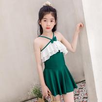 2021 new childrens swimsuit middle and large childrens student one-piece swimming female hot spring baby skirt swimsuit bow