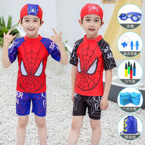 Childrens Spiderman swimsuit Boys swimsuit Goggle set Split one-piece swimsuit Medium and large childrens beach swimming