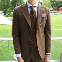European-style retro casual business suit Mens slim fashion and comfortable solid color wild groom gentleman youth suit