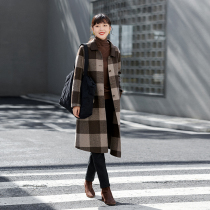 Suojia JA1966 original 2021 new female coffee plaid wool coat retro single-breasted coat