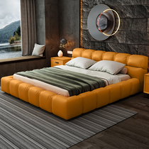 zhen leather bed bei ou gentry Master Bedroom 1 8 meters double nuptial bed of small-sized modern light luxury Italian soft pi yi chuang