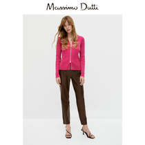 Massimo Dutti Womens Dress 2022 Spring Summer New Products Rose Red body version Type of zip Design pure color knit cardio-hoodie 05674532665