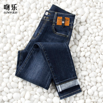 Dark blue high-waisted jeans womens 2021 Autumn New Slim Skinny Joker foreign-style elastic small feet trousers