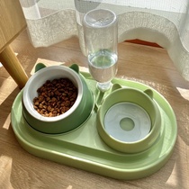 Cat Bowl Ceramic Automatic Drinking Water Cat Food Basin Double Bowl Protection Cervical cat Cat Rice Basin Cat Food Bowl Slow Food Bowl Anti-Roll