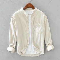 Corduroy shirt male Hong Kong style Japanese advanced art fan Youth retro Spring and Autumn wear long sleeve jacket