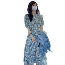 Salt fried street floral dress sub-thin fairy dress summer fat mm autumn 2021 new large size womens clothing