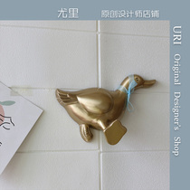 Decorative clothes hat adhesive hook vintage Korean Retro Brass Bear Cute Duck adhesive hook Wall Decoration