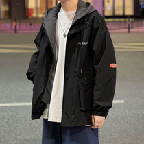 Fake two tooling jacket men Spring and Autumn ins Tide brand hooded harbor style loose size Ruffian handsome casual jacket