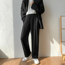 Drain straight casual trousers mens spring and autumn loose size wide legs high street Korean trend casual long pants