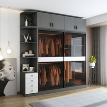 Light luxury tempered glass sliding door wardrobe modern simple small household bedroom sliding door large wardrobe cabinet