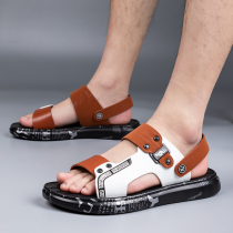 Sandal Male Tidal Genuine Leather Summer Outwear Beach Men Cool Tug for leisure Dual use Driving non-slip Soft bottom mens slippers